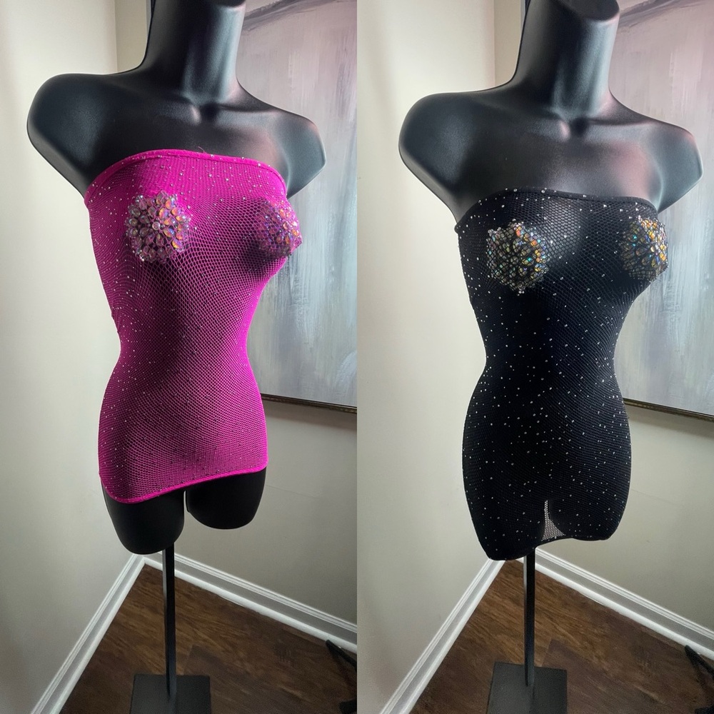 2 dresses Pink and black Mesh Strapless dress